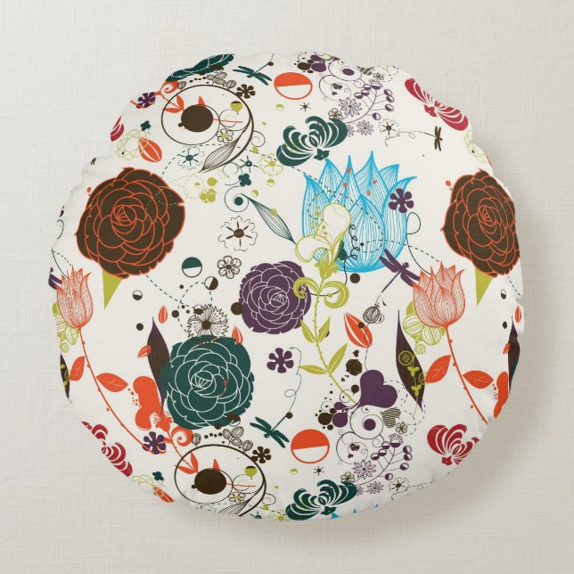 Retro Floral Pattern 2 Round Pillow (Front)
