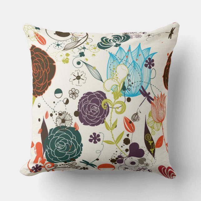 Retro Floral Pattern 2 Throw Pillow (Front)