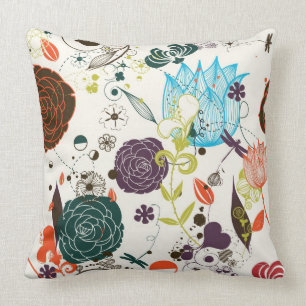 Retro Floral Pattern 2 Throw Pillow