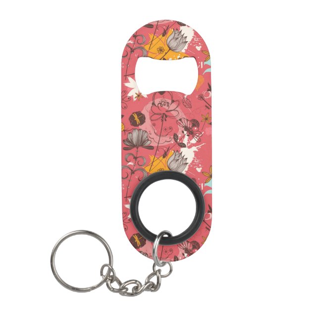 Retro floral pattern 3 keychain bottle opener (Front)
