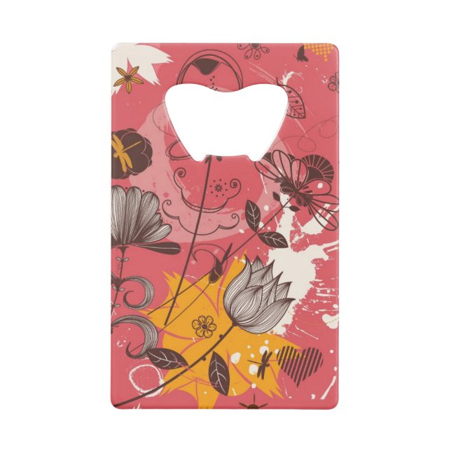 Retro floral pattern 3 wallet bottle opener (Front)