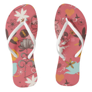 Retro floral pattern 4 flip flops