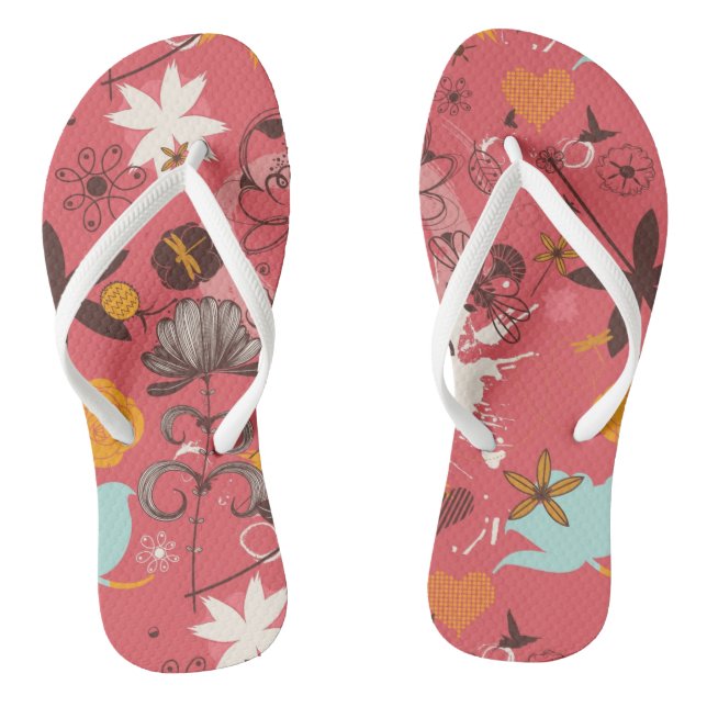 Retro floral pattern 4 flip flops (Footbed)