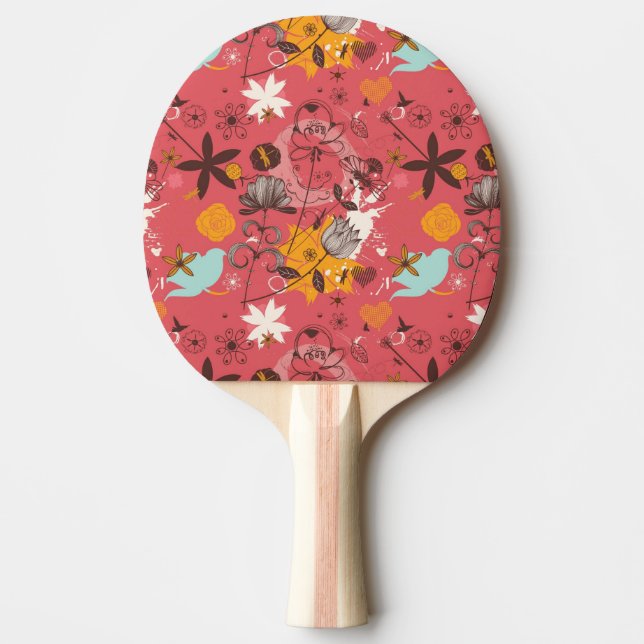 Retro floral pattern 5 ping pong paddle (Front)