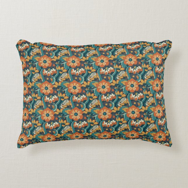 Retro Floral Pattern Accent Pillow (Front)