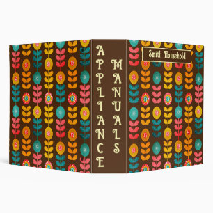Retro Floral Pattern Appliance Manuals Binder