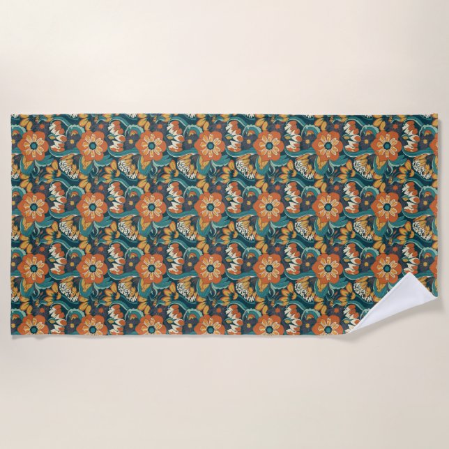 Retro Floral Pattern Beach Towel (Front)