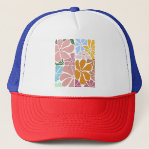 Retro Floral Pattern – Colourful Vintage Flower Trucker Hat