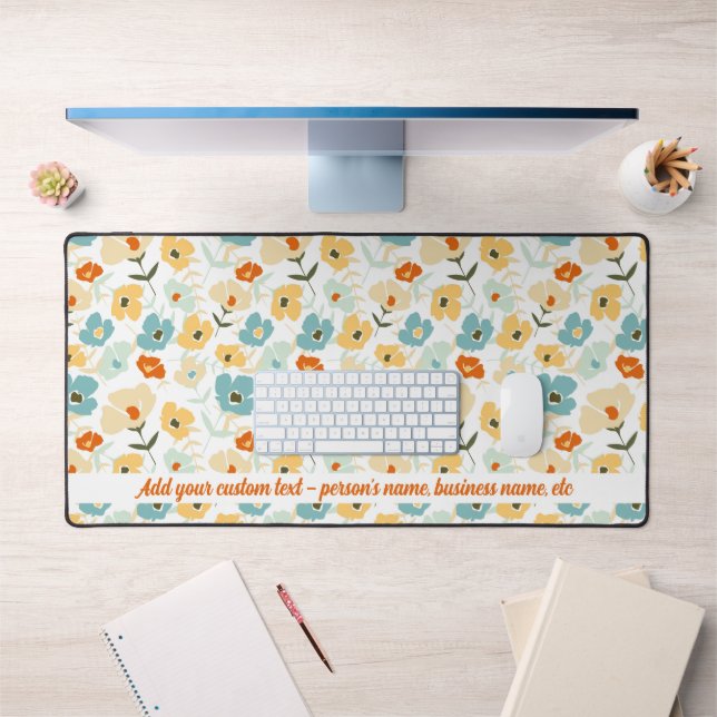 Retro Floral Pattern Custom Name, Any Text Desk Mat (Office 1)
