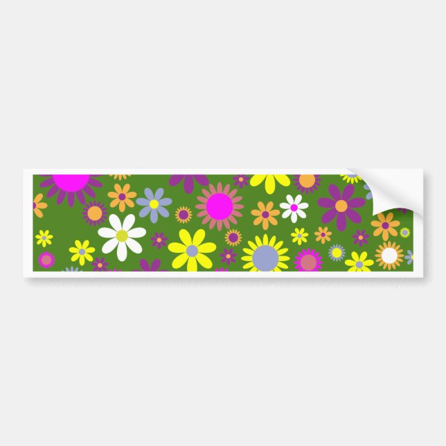 Retro Floral Pattern - Flower Power Van Bumper Sticker (Front)