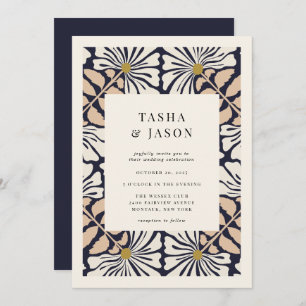 Retro Floral Pattern Frame Wedding Invitation