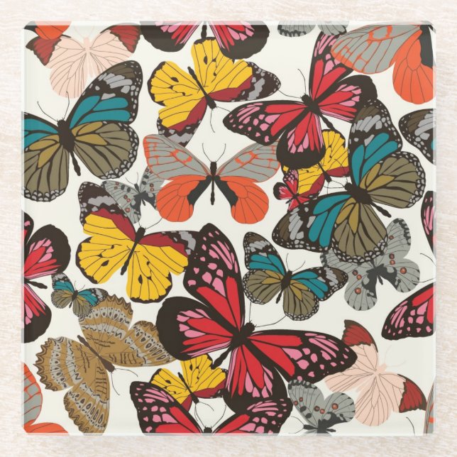 Retro floral pattern glass coaster (Front)