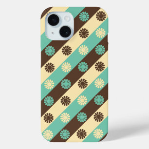 Retro Floral Pattern Green, Cream, Brown, iPhone 15 Case