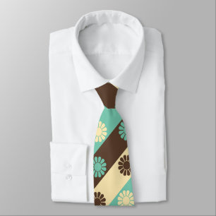 Retro Floral Pattern Green, Cream, Brown,  Tie