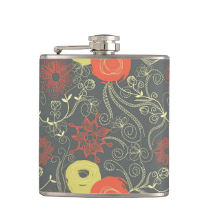 Retro floral pattern hip flask