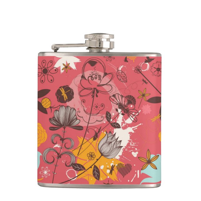 Retro floral pattern hip flask (Front)