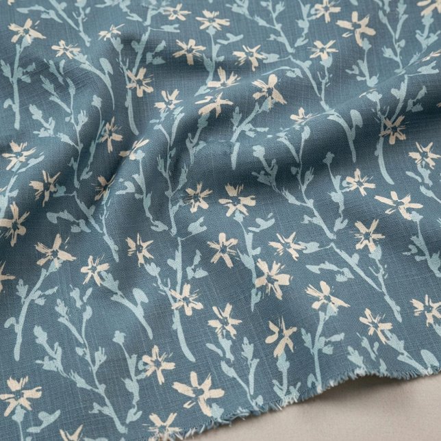 Retro floral pattern in boho style. Blue sakura. Fabric (Elegant sakura blossom fabric in Japanese retro style. Vintage  floral pattern.)