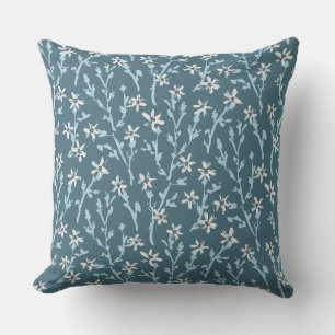 Retro floral pattern in boho style. Japanes sakura Throw Pillow