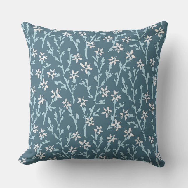 Retro floral pattern in boho style. Japanes sakura Throw Pillow (Front)