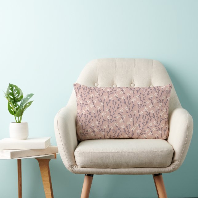 Retro floral pattern in boho style. Pink sakura. Lumbar Pillow (Chair)