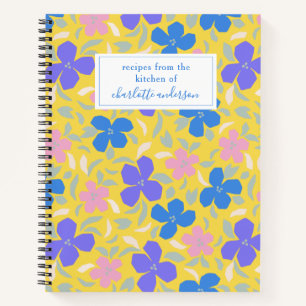 Retro Floral Pattern in Yellow Recipe  Notebook