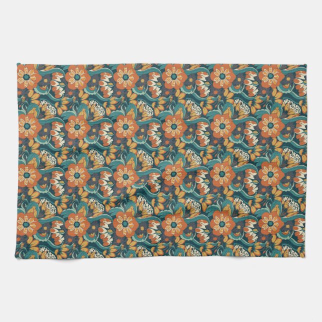 Retro Floral Pattern Kitchen Towel (Horizontal)