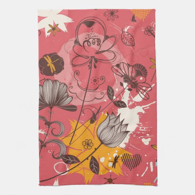 Retro floral pattern kitchen towel (Vertical)