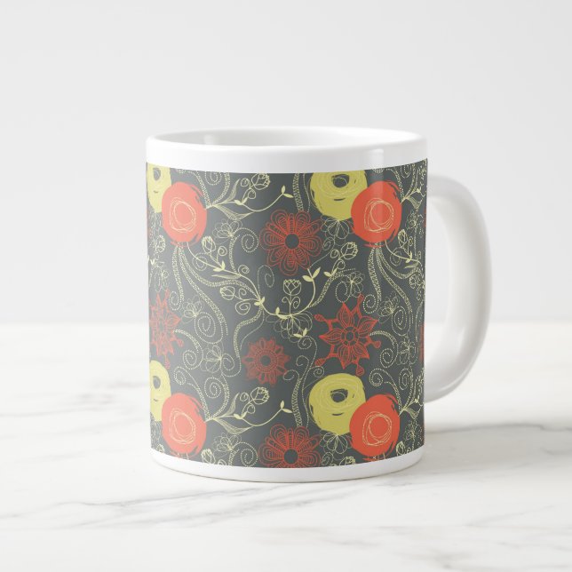 Retro floral pattern large coffee mug (Front Right)