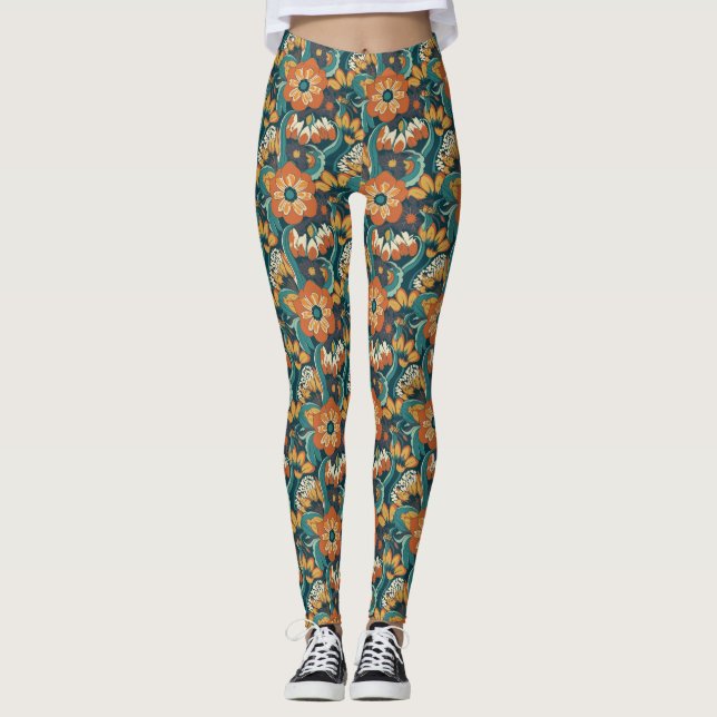 Retro Floral Pattern Leggings (Front)