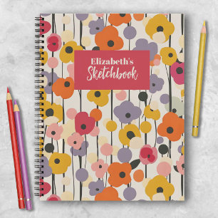 Retro Floral Pattern Monogram Artist Sketchbook Notebook