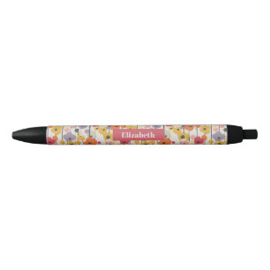 Retro Floral Pattern Monogram Black Ink Pen