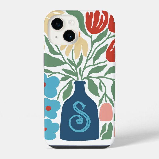 Retro Floral Pattern Monogram Initial iPhone Case (Back)