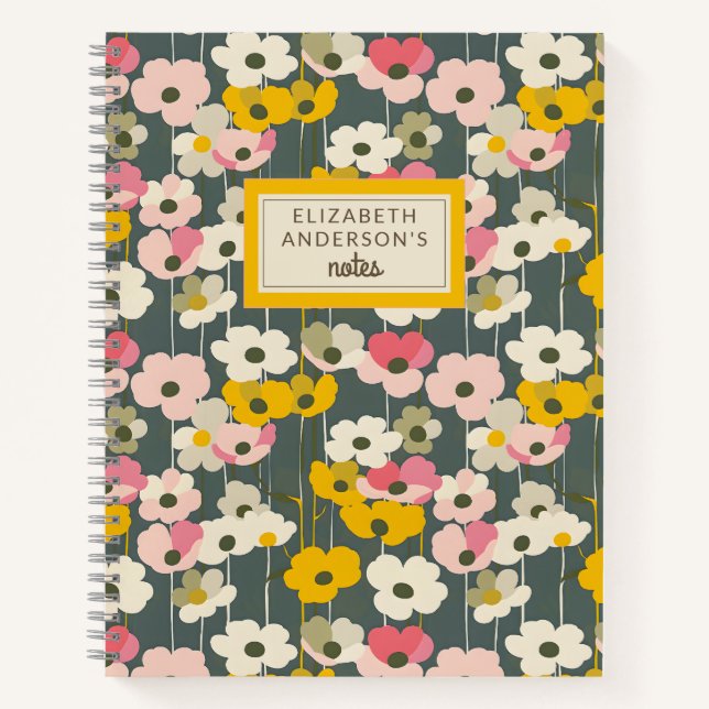 Retro Floral Pattern Monogram Notebook (Front)