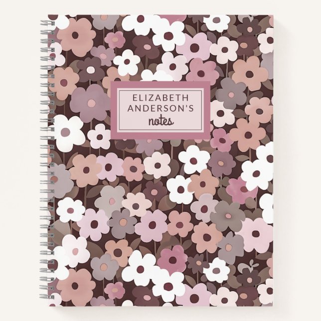 Retro Floral Pattern Monogram Notebook (Front)