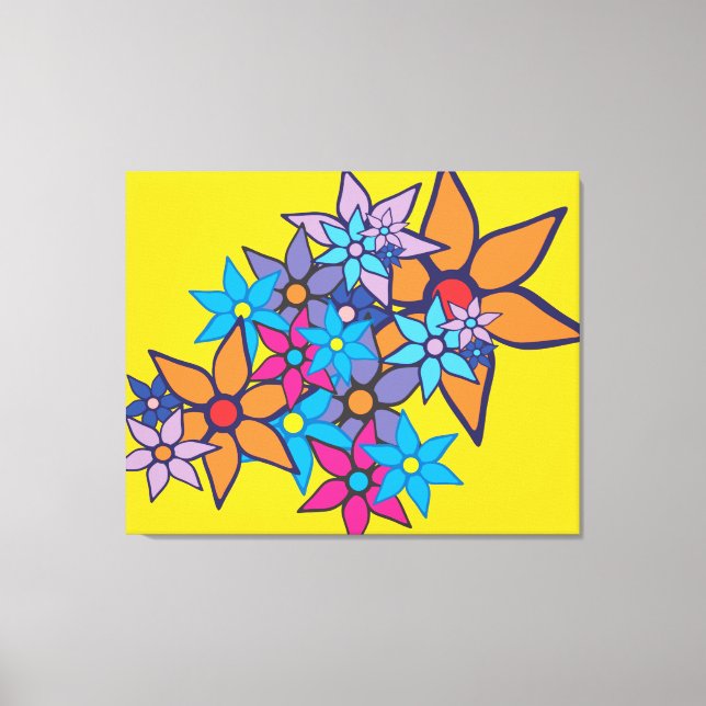 Retro Floral Pattern on Yellow Background Canvas Print (Front)