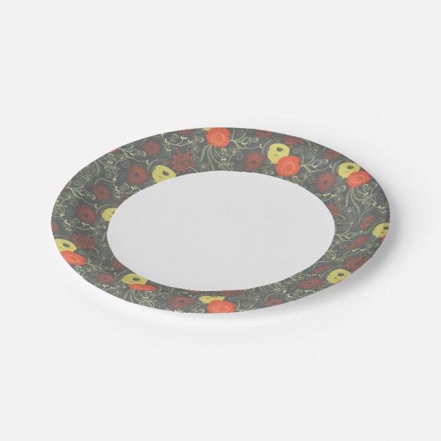 Retro floral pattern paper plate (Angled)