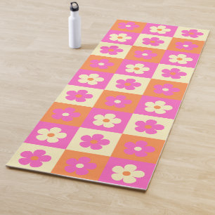 Retro Floral Pattern Pink& Orange BOHO Chic Yoga Mat