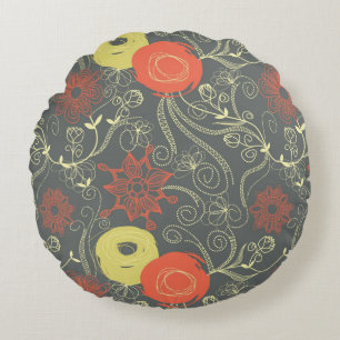 Retro floral pattern round pillow