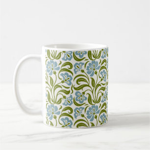 Retro Floral Pattern Vintage Blue Green Botanica Coffee Mug