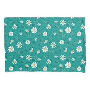 Retro floral pattern. White daisies on a turquoise Pillowcase