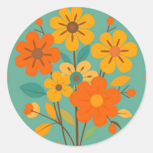 Retro Floral Pattern with Abstract Shapes in Warm  Classic Round Sticker