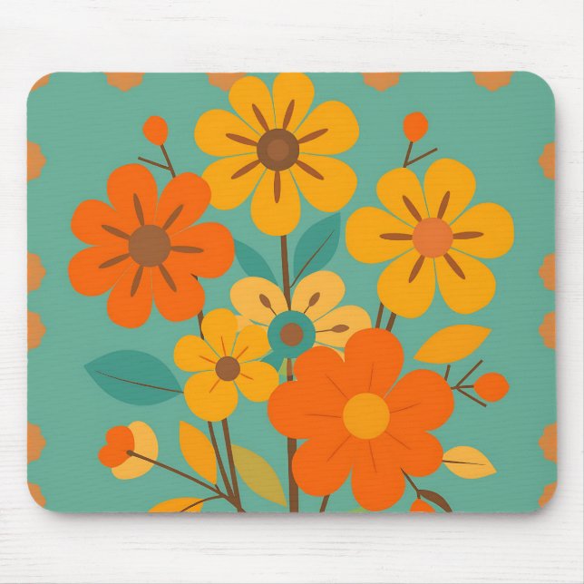Retro Floral Pattern with Abstract Shapes in Warm  Mouse Pad (Front)
