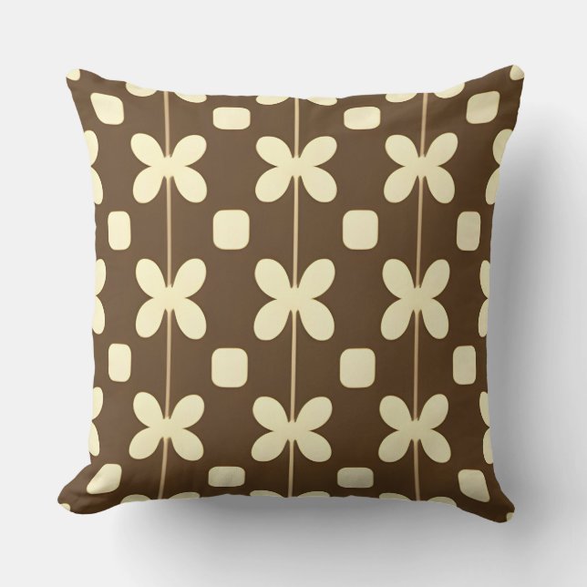 Retro Floral Pattern with Brown and Beige Throw Pillow (Front)
