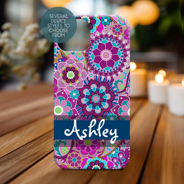 Retro Floral Pattern with Name Case-Mate iPhone Case (Personalized Phone Case)