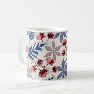 Retro floral pattern with pink, burgundy flowers coffee mug