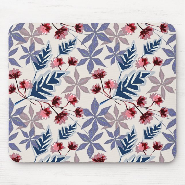 Retro floral pattern with pink, burgundy flowers mouse pad (Front)