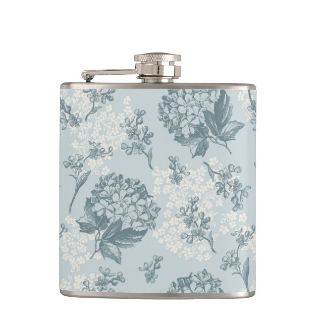 Retro floral pattern with viburnum flowers hip flask (Front)