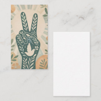 Retro Floral Peace Sign & Dove Art  Botanical Sun Business Card