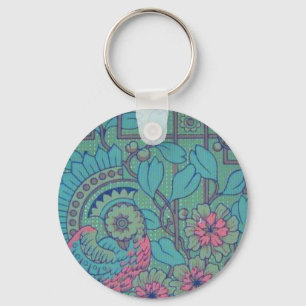 Retro Floral Peacock Keychain
