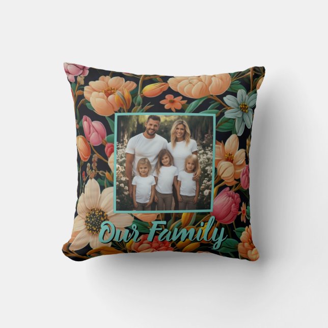 Retro floral personalize photo Throw Pillow (Front)